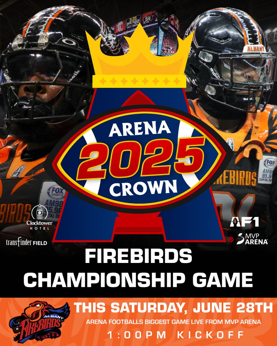 Albany is in the first AF1 Arena Crown game this Saturday! Come to MVP Arena for the block party from 11:00am-1:00pm and kickoff at 1:00pm! Don't miss history!

Saturday, June 28th at 1:00pm
MVP Arena (518)557-8799
ticketmaster.com/albany.../arti…