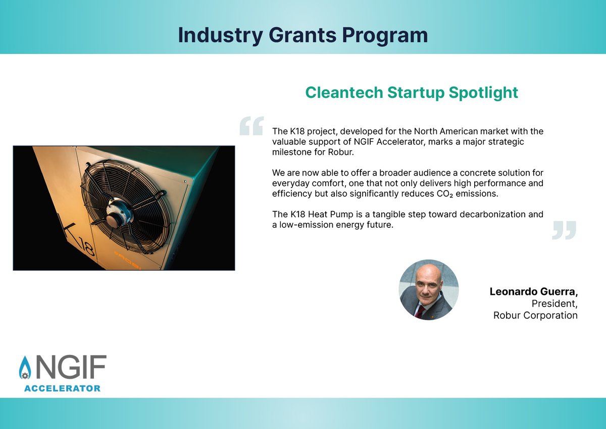 NGIFCapital's tweet image. 🚨 #NGIFAccelerator awards $1.07MM to Robur to advance its hydrogen-ready gas heat pump tech.

The K18 unit is 20% hydrogen-compatible, zero ODP, zero GWP - supporting cleaner residential heating in Canada.

🔗 Read more: ngif.ca/ngif-accelerat…