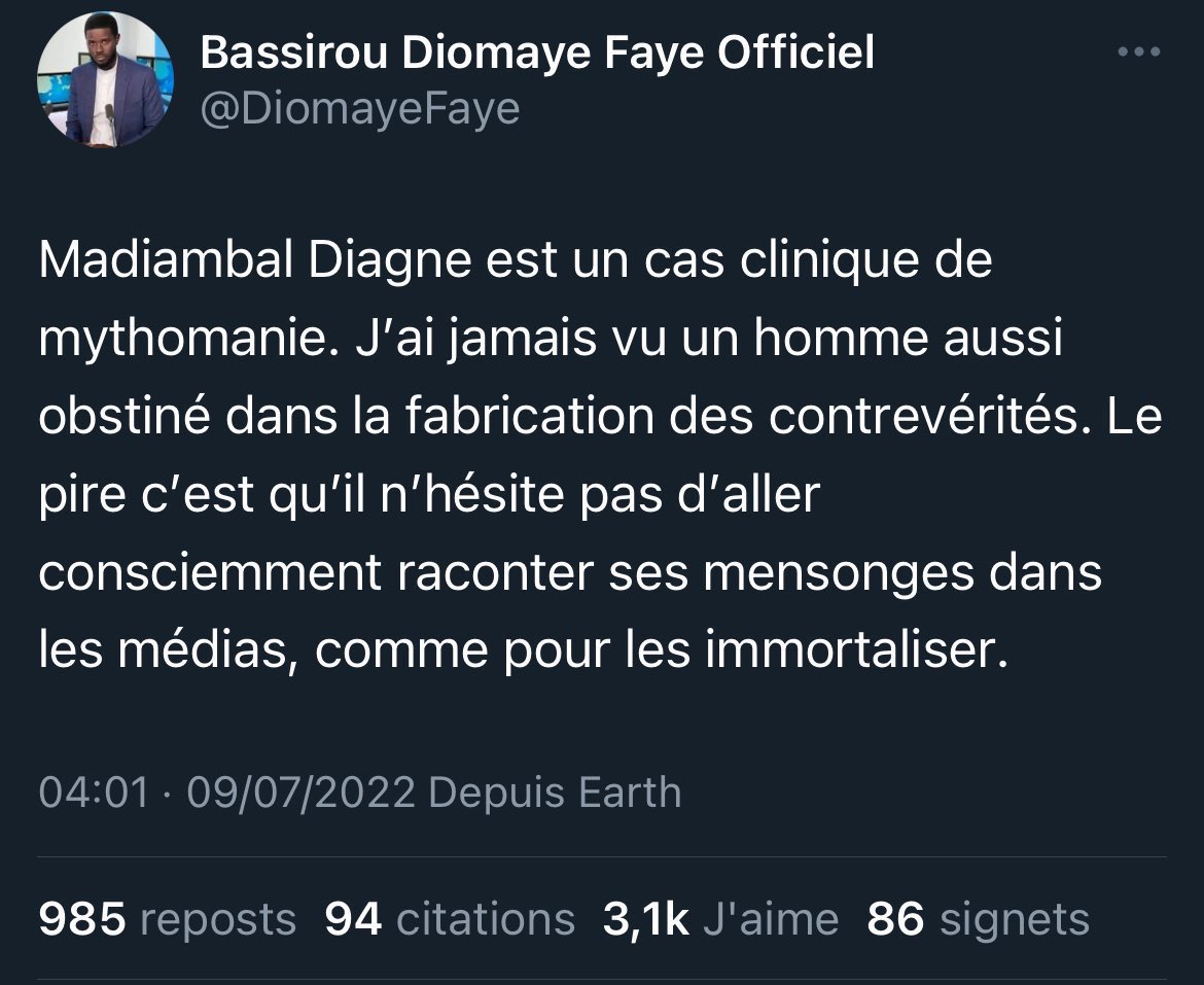 23mkandji's tweet photo. Ce tweet de Bassirou Diomaye Faye alors membre de PASTEF et maintenant Président de la république du Sénégal restera le GOAT des tweet! Diamb est incorrigible 😅😂🤣 https://t.co/InmTS4q1H1
