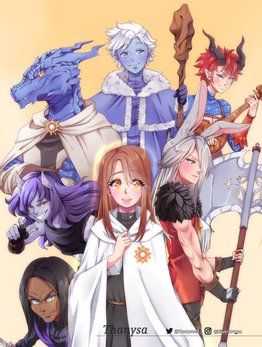 Group commission asked by <a href="/Delteya/">Delteya Holylight 🦋delteya.bsky.social</a>  of his character with his friends on a D&amp;D roleplay! ☺️

#Dungeonsanddragons #commissionsopen