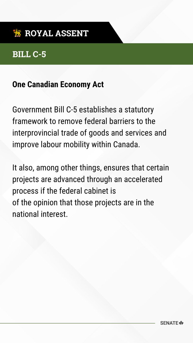 Senate of Canada (@senateca) on Twitter photo Her Excellency the <a href="/GGCanada/">Governor General of Canada</a> has granted Royal Assent to Bill #C5, which will take effect once the <a href="/HoCChamber/">In the Chamber</a> has been advised: ow.ly/Atgw50WgY42
#SenCA #CdnPoli Her Excellency the <a href="/GGCanada/">Governor General of Canada</a> has granted Royal Assent to Bill #C5, which will take effect once the <a href="/HoCChamber/">In the Chamber</a> has been advised: ow.ly/Atgw50WgY42
#SenCA #CdnPoli