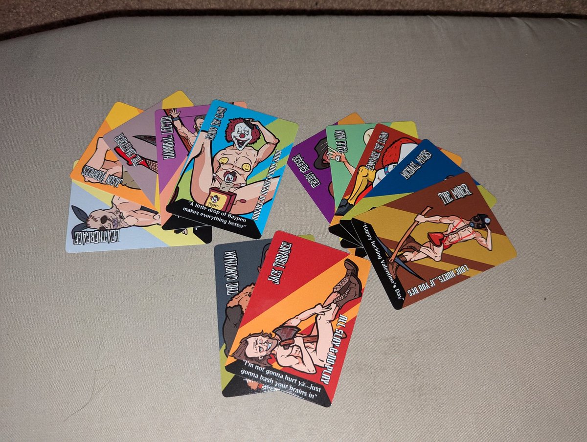 CultNobody's tweet image. ALL KILLER NO FILLER mystery packs available for $7 each (plus $1 shipping so $8 total if I'm shipping) 
Each pack comes with 5 mystery cards out of the 12 total designs! 
If you want any hmu either in the comments below or DM me! If these do well I have some secret project ideas