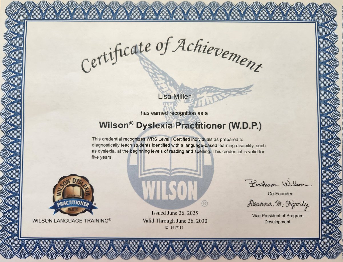 I'm officially Wilson certified! ✨️
.
.
.
.
.
.
#wilsonreadingsystem #literacy #elementaryeducation #readingandwriting #iteachliteracy #specialeducation #wilsondyslexiapractitioner