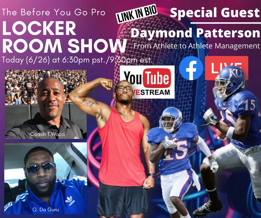 Before You Go Pro (@beforeyougopro) on Twitter photo Big Dawg Show Tonight! Tap in with us as the Great <a href="/DP2Nice/">Daymond Patterson II</a> shares how he went from elite player to elite athlete management. Huge show for athletes, parents and coaches! #BYGP #DaymondPatterson #Dp2 #KU #FootballPodcast #NIL #NCAA #Football Big Dawg Show Tonight! Tap in with us as the Great <a href="/DP2Nice/">Daymond Patterson II</a> shares how he went from elite player to elite athlete management. Huge show for athletes, parents and coaches! #BYGP #DaymondPatterson #Dp2 #KU #FootballPodcast #NIL #NCAA #Football