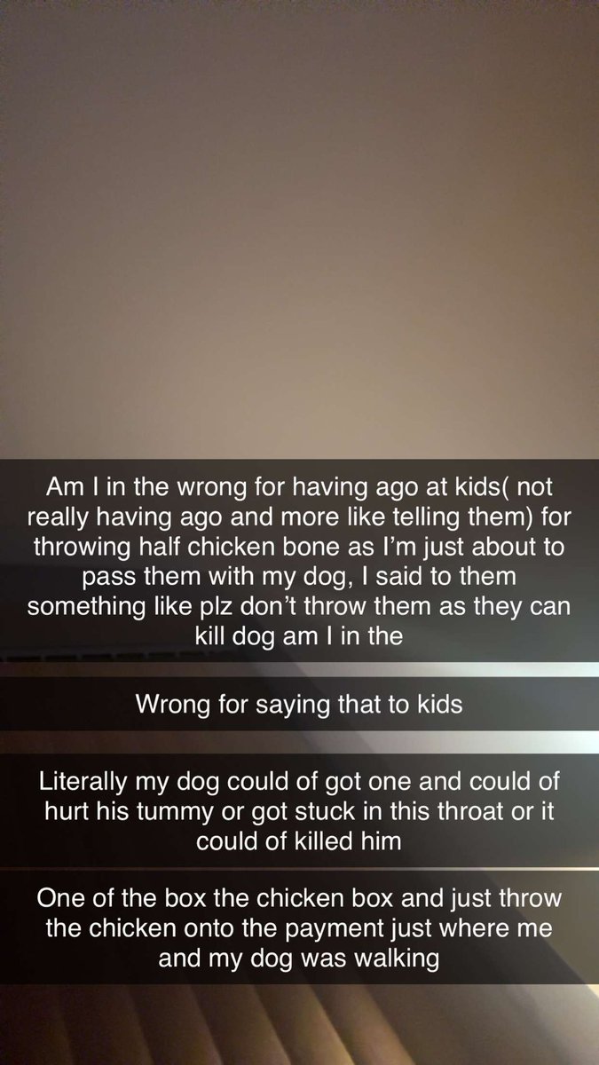‘One of the kids throw a chicken bone from the box’ last message was mean to say