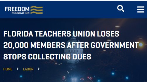 ronrule's tweet image. When Florida stopped letting unions automatically deduct union dues from paychecks, most teachers didn't stay in the union.
If it worked in Florida, it will work in New Hampshire. #nhpolitics