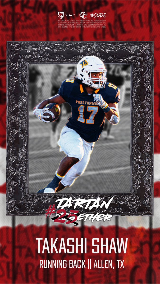 ！❗️🚨#Tartan25ether🚨❗️！
.
👤: Takashi Shaw 
📲: <a href="/TakashiShaw17/">Takashi T. Shaw</a>  
📚: <a href="/teppercmu/">Tepper CMU</a>  
🏈: RB
🎥: tinyurl.com/tshaw25 
🏠: <a href="/PCA_Athletics/">PCA Athletics</a> 
📍: Allen, TX