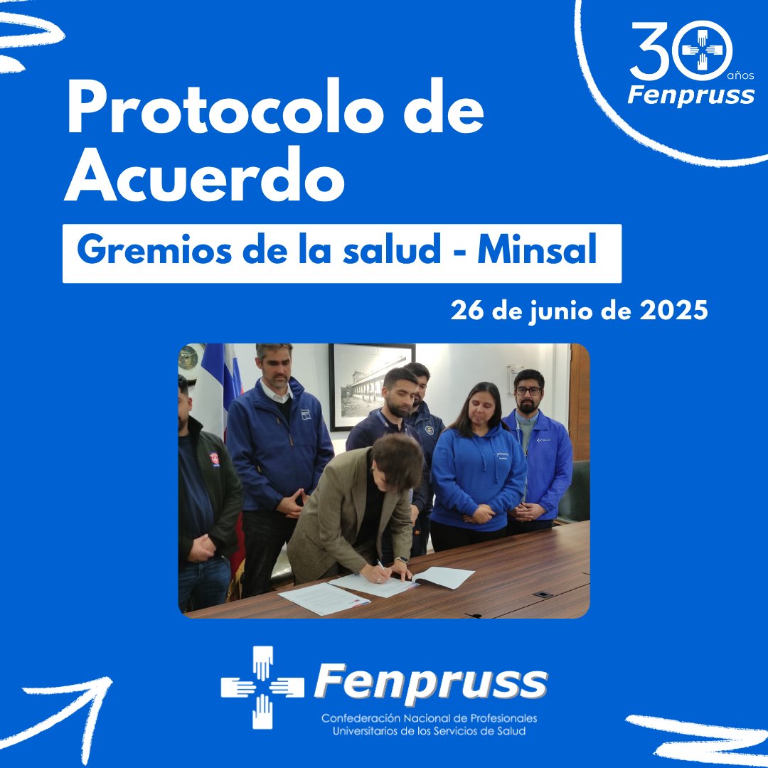 #CarreraFuncionaria 🔵 Hoy Fenpruss y gremios hemos firmado un acuerdo con la ministra <a href="/ximenaguilera/">Ximena Aguilera</a> para avanzar en materia de carrera funcionaria. 💙

🤔 ¿En qué consiste el protocolo firmado? Aquí te lo contamos 👇🧵