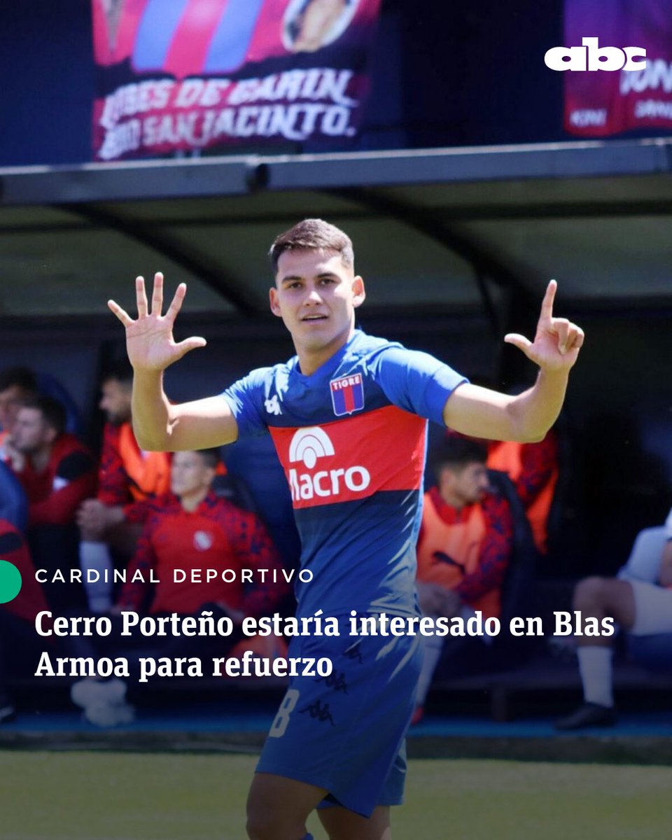 ABC Deportes (@abcdeportes) on Twitter photo #CardinalDeportivo | Informa <a href="/izquierdo010/">Jorge Izquierdo</a>.
🔸 Cerro Porteño estaría interesado en Blas Armoa, quien actualmente juega en Tigre.
El futbolista es del agrado del director técnico del equipo azulgrana, Diego Martínez.
📱abc.com.py/deportes/
🔴 EN VIVO: #CardinalDeportivo | Informa <a href="/izquierdo010/">Jorge Izquierdo</a>.
🔸 Cerro Porteño estaría interesado en Blas Armoa, quien actualmente juega en Tigre.
El futbolista es del agrado del director técnico del equipo azulgrana, Diego Martínez.
📱abc.com.py/deportes/
🔴 EN VIVO: