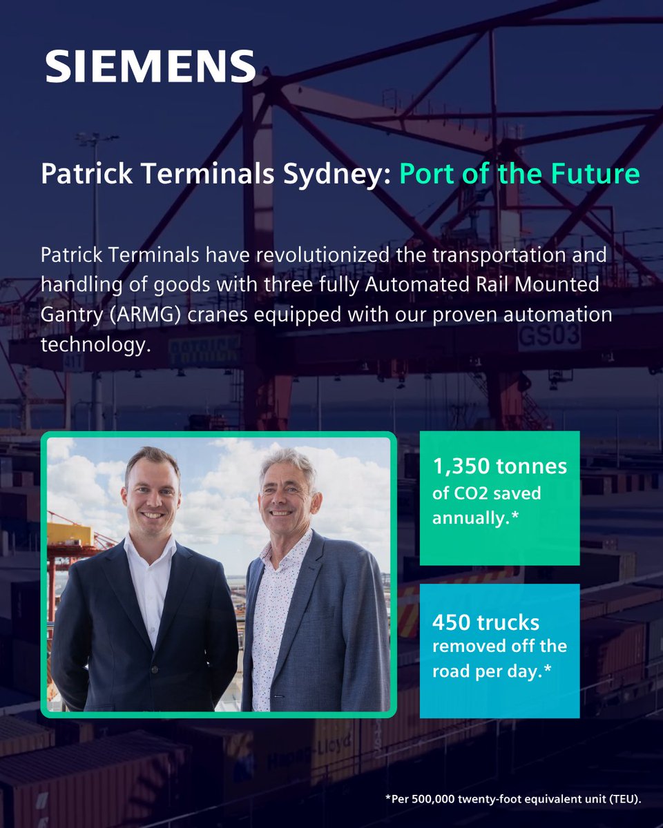 Siemens Aus & NZ (@siemens_aus) on Twitter photo 🚢From ship to rail: <a href="/PatrickTerminal/">Patrick Terminals</a> is redefining trade logistics.
Ports are the backbone of Australia's trade and economy, and with our tech behind the scenes, they're becoming faster, smarter, and more sustainable.
Read more 👉 sie.ag/5Cs9zF
#SustainableTransport 🚢From ship to rail: <a href="/PatrickTerminal/">Patrick Terminals</a> is redefining trade logistics.
Ports are the backbone of Australia's trade and economy, and with our tech behind the scenes, they're becoming faster, smarter, and more sustainable.
Read more 👉 sie.ag/5Cs9zF
#SustainableTransport