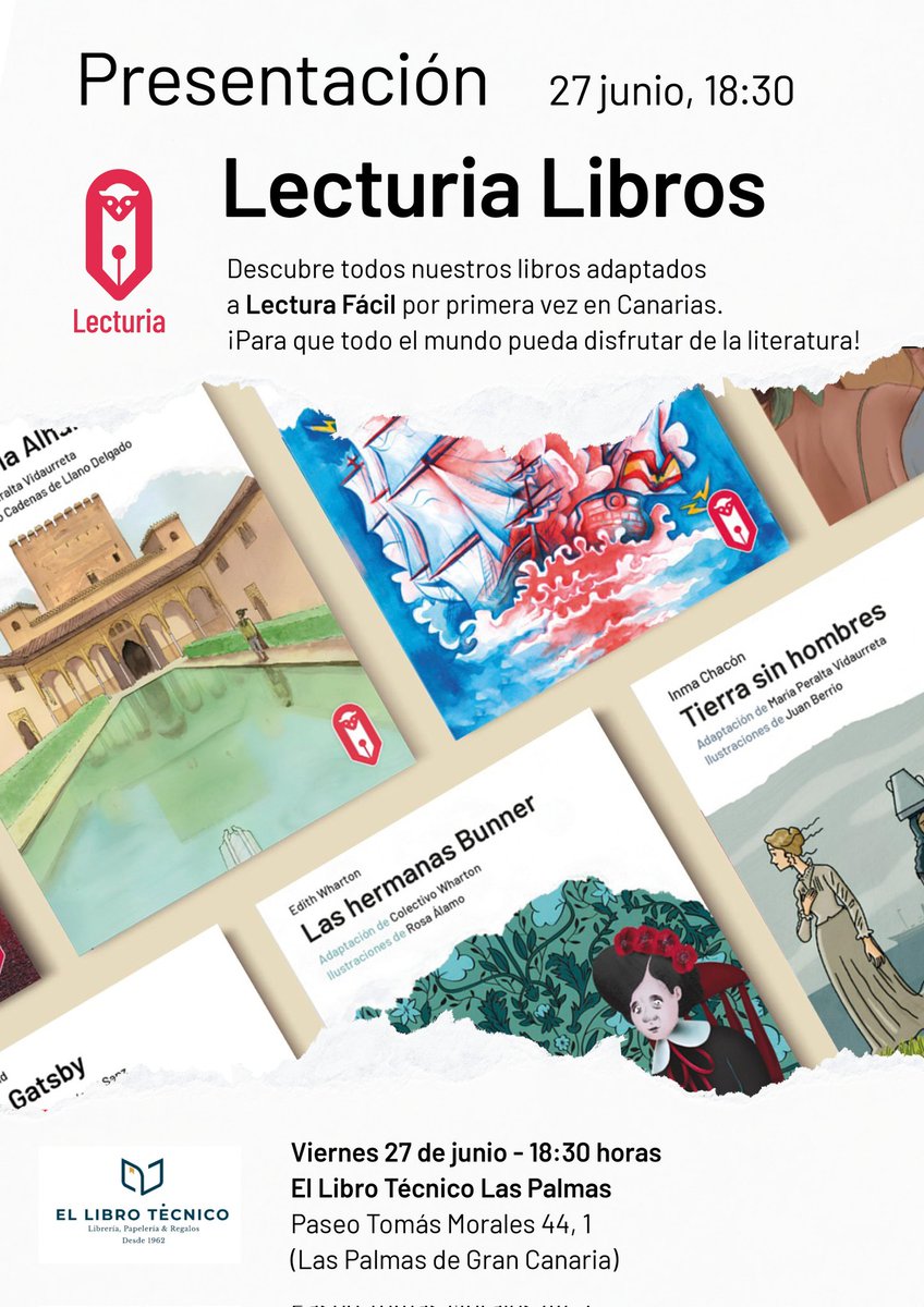 Mañana, 27 de junio, Lecturia Libros
llega a Las Palmas de Gran Canaria.
Ven a conocer nuestros libros
adaptados a #LecturaFacil 
a <a href="/ellibrotecnico/">El Libro Técnico</a> a las 18:30.
¡Te esperamos!