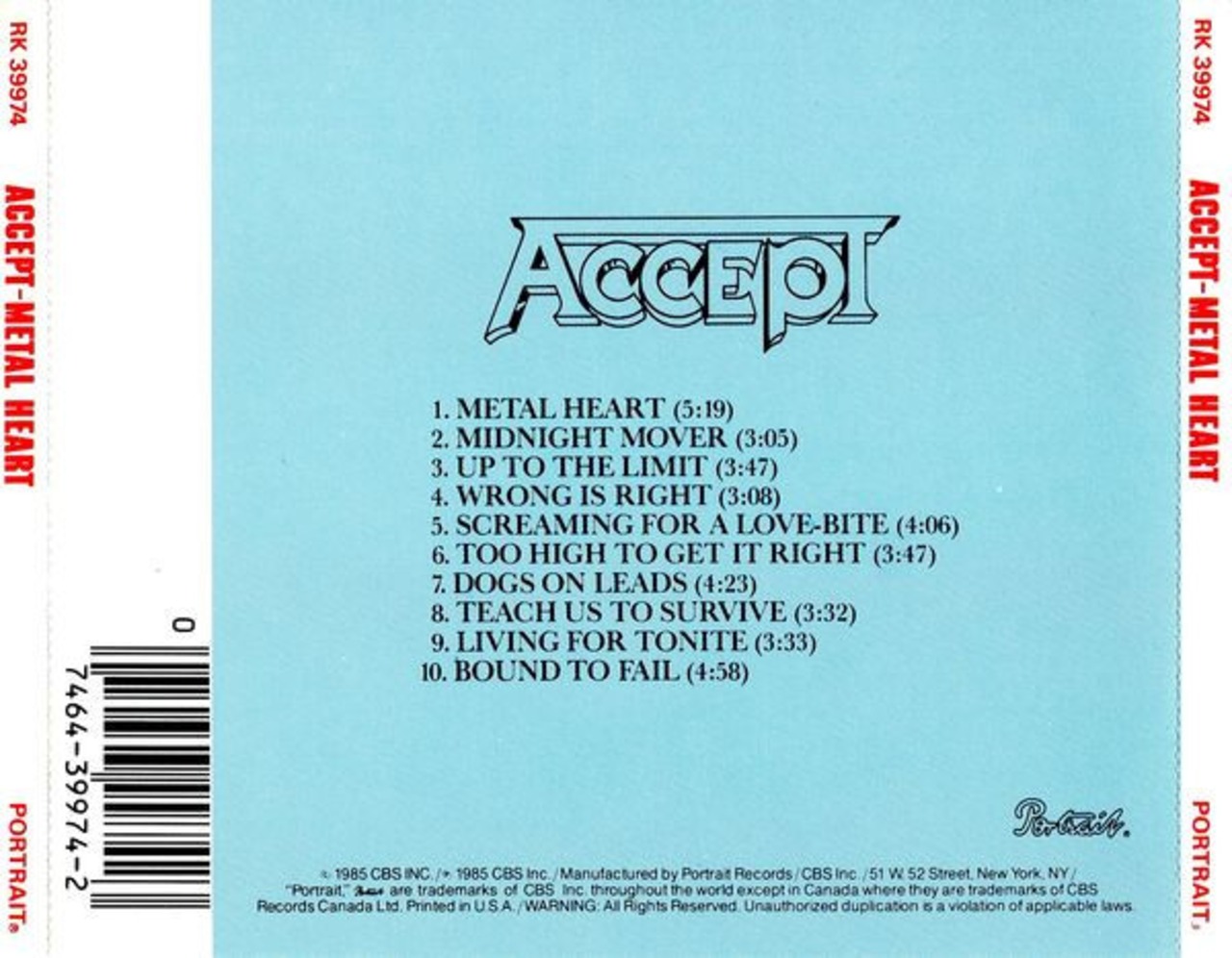 Accept = アクセプト – Metal Heart = メタル・ハート – CD