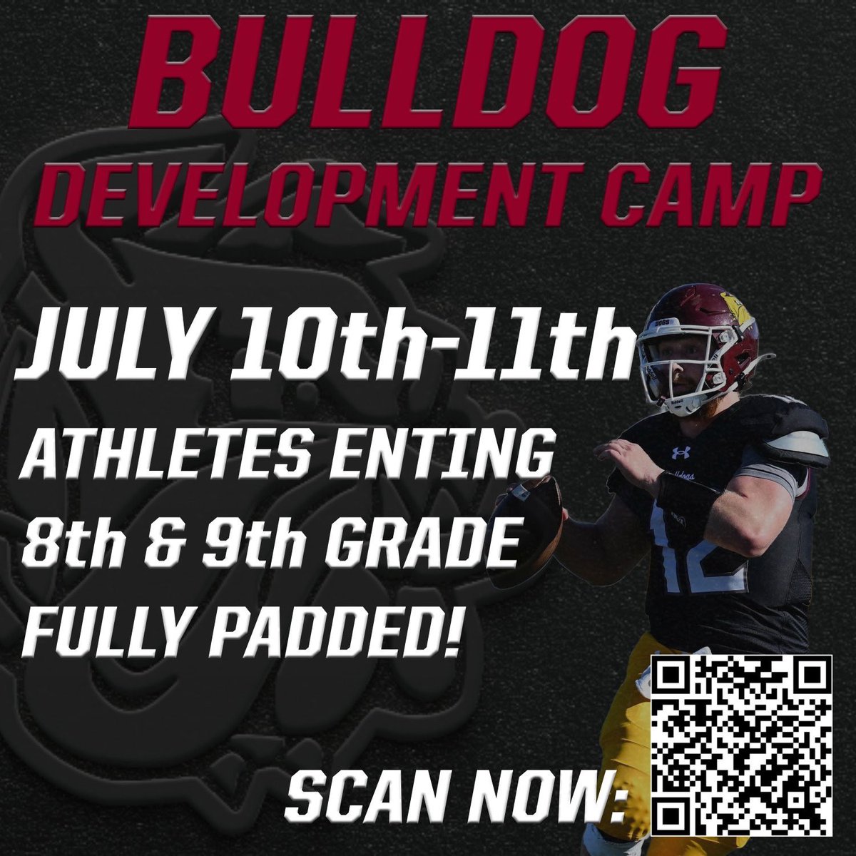 Remaining Camp Schedule‼️

▫️Skills Camp - July 7th

▫️Big Dog Camp (OL/DL) - July 9th

▫️Specialist Camp - July 9th

▫️Youth Camp - July 10th-11th

▫️ Padded Camp - July 10th-11th

Come compete, be evaluated, and have fun!

#GoDogs x #EarnIt