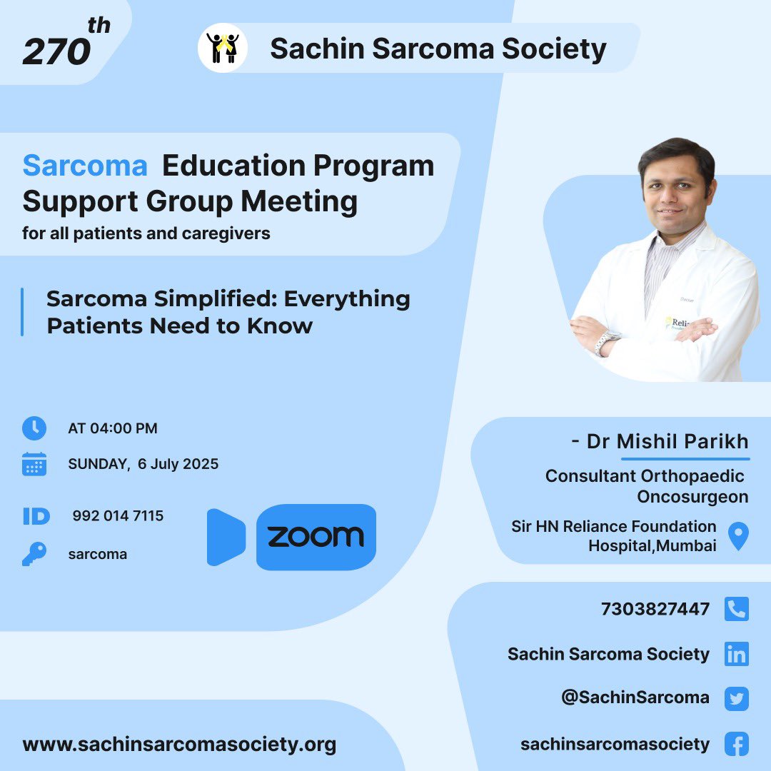 Organising 270 th #sarcoma #supportgroup meeting and #Sarcoma #education program on this Sunday to spread awareness by <a href="/drmishilparikh/">Dr Mishil Parikh</a> to all newly diagnosed patients about sarcoma, its signs and symptoms and treatment options.
#sarcomaawarenessmonth #education #companionship