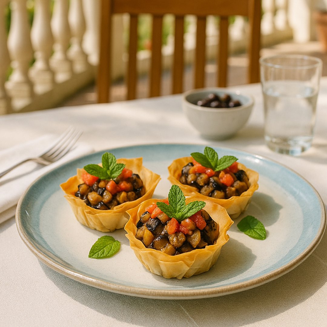 Nidos de berenjena con bonito y hierbabuena. Un entrante con sabor a mar que no puede faltar en tu próxima cena.