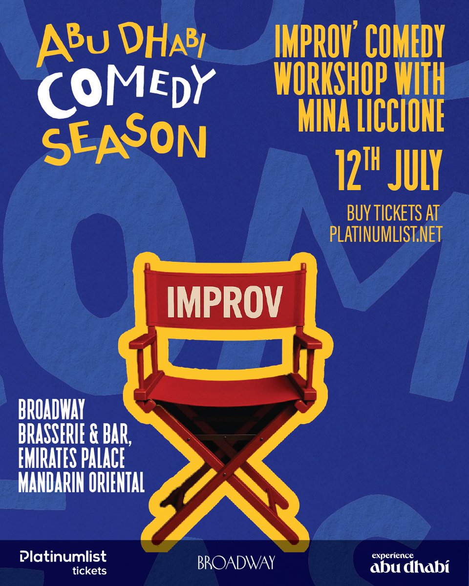 ADComedySeason's tweet photo. Your looks might not impress but your comedy might after this workshop with @minaliccione 😏
📅12th July
Tickets available NOW via 🔗 https://t.co/mFSpbGJntd
#ADComedySeason #AbuDhabi #ComedyCapital #InAbuDhabi https://t.co/nNmOYiQfrb