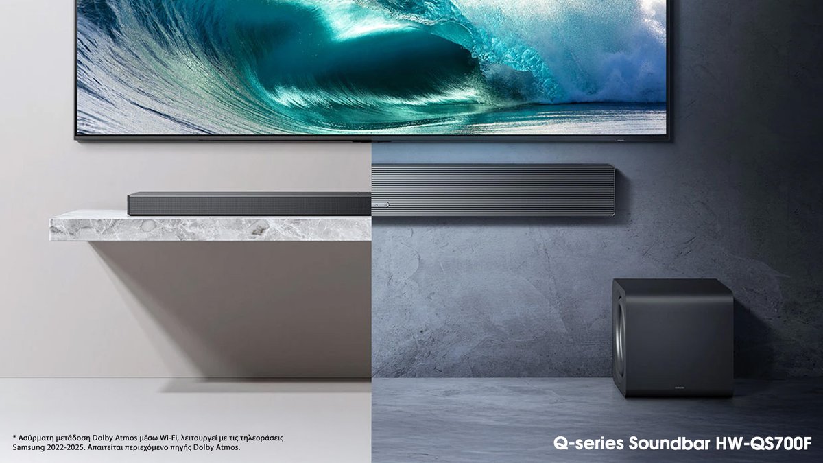 Εντυπωσιακός ήχος, χωρίς καλώδια!🎶 To #QSeriesSoundbar HW-QS700F με Dolby Atmos αποδίδει δυναμικά κάθε σκηνή, και το κάνει ασύρματα.  #Samsung spr.ly/60144mUtC