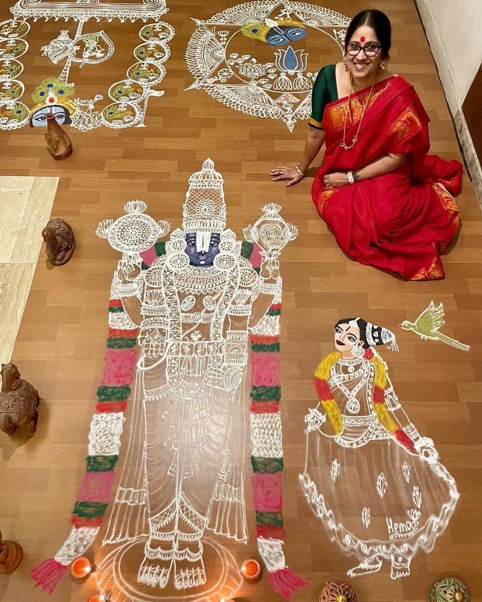 वेंकटेश्वर स्वामी की सुंदर रंगोली 🌸✨