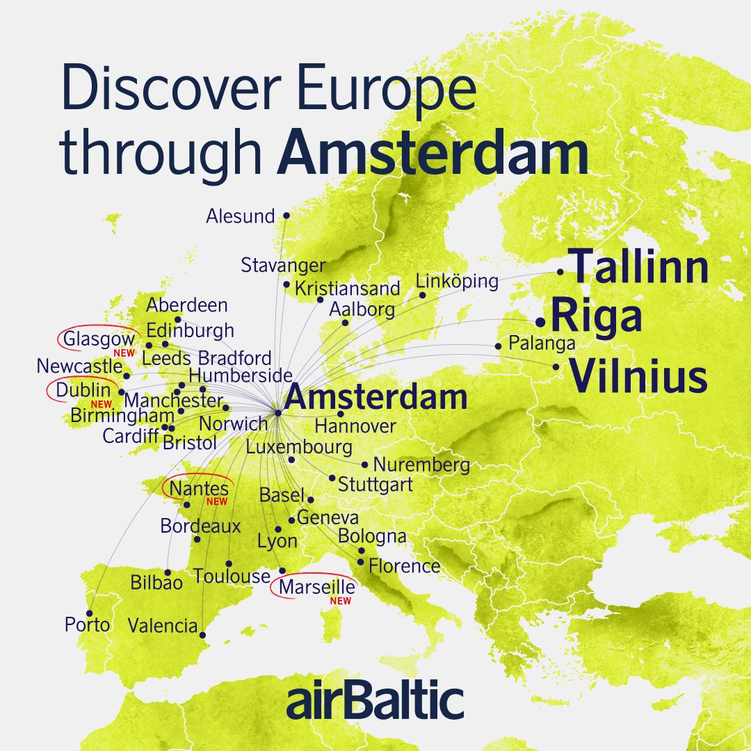 🌎 If you're looking to explore more of Europe and beyond, Amsterdam <a href="/Schiphol/">Schiphol</a> is the perfect place to start. 
✈️ We now offer 3 daily flights from Riga, 2 daily from Tallinn and Vilnius, and 2 weekly flights from Palanga, giving you greater flexibility.
👉 Explore the options,