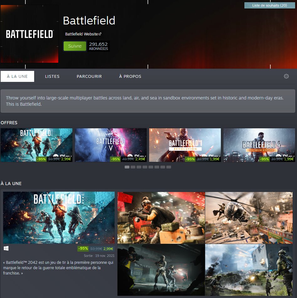 🔴Battlefield est en promo sur Steam 🔴

2042 à 2.99 euros
BFV à 2.49 euros
BF1 à 1.99 euros
etc...

Vous pouvez vous faire 15 ans de Battlefield pour 10 balles 🥹

C'est dispo jusqu'au 10 juillet : store.steampowered.com/franchise/Batt…