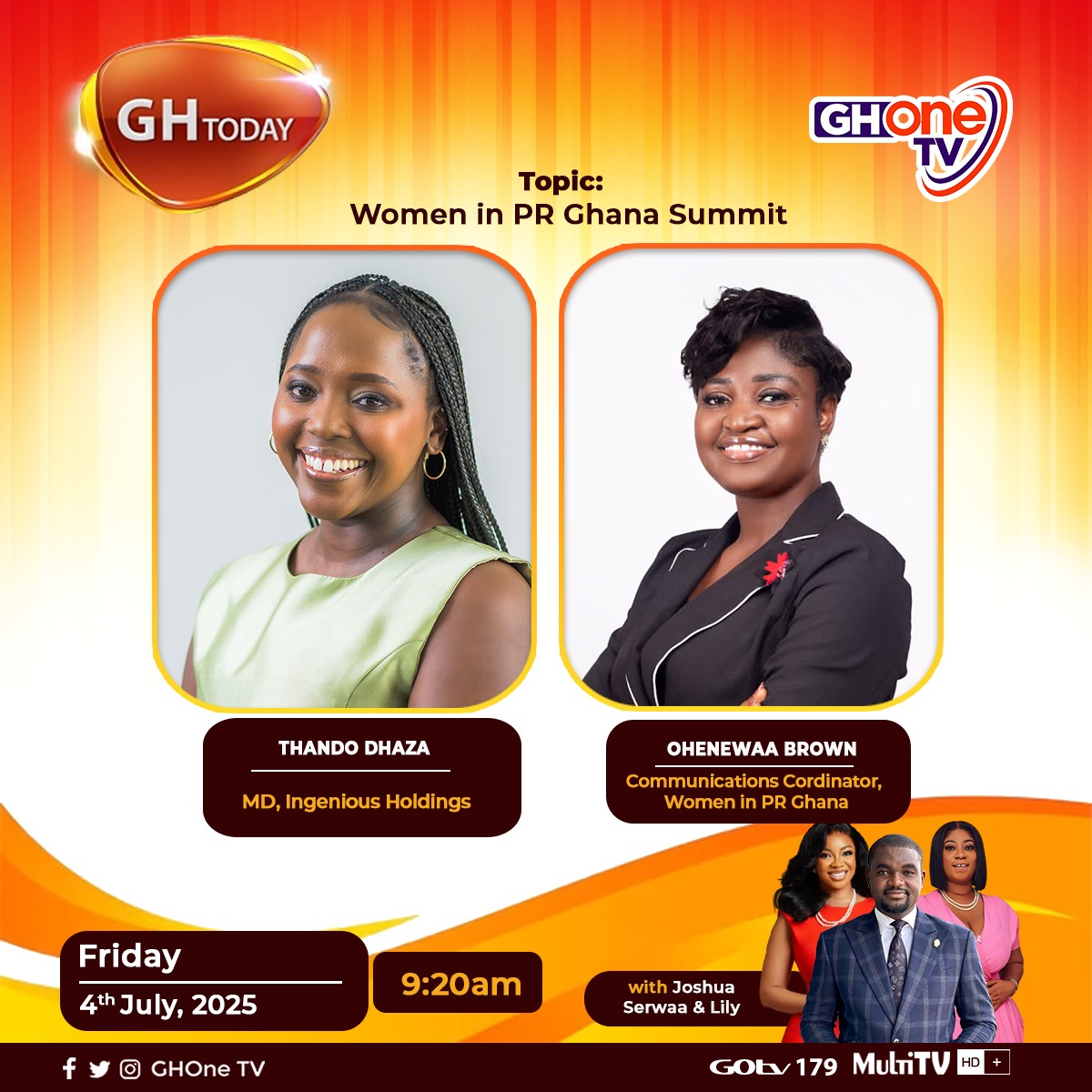 womeninprghana's tweet photo. Today is the Day 1!🥳

Tune in to GHone TV at 9:20am for another conversation on our 
Women in PR Ghana Summit 2025!

Let's keep the momentum rising!

 #womeninprghana
 #wiprsummit2025 https://t.co/qn6yAURREb