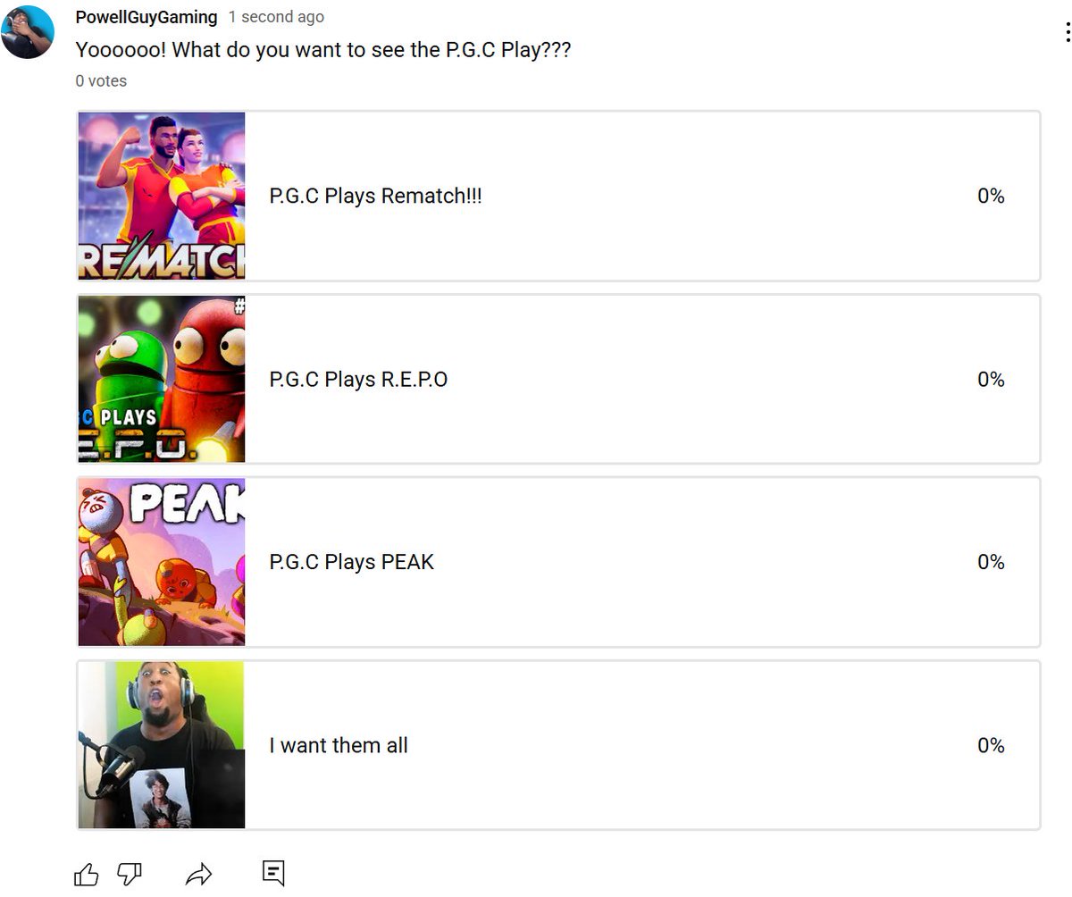 Yooooo! What shall the P.G.C play time???
Vote here 👇📩
youtube.com/post/UgkxpmpFl…