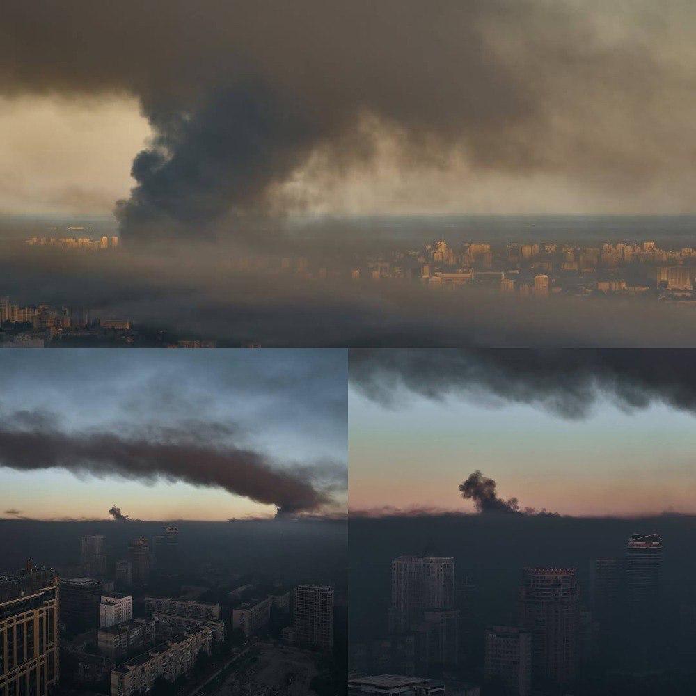 🇷🇺🇺🇦 Киев в черном дыму после ночной атаки.

Что горит, пока не сообщалось.

Зеленая гнида «Зе» топает ножками.

🤣🔥🤣