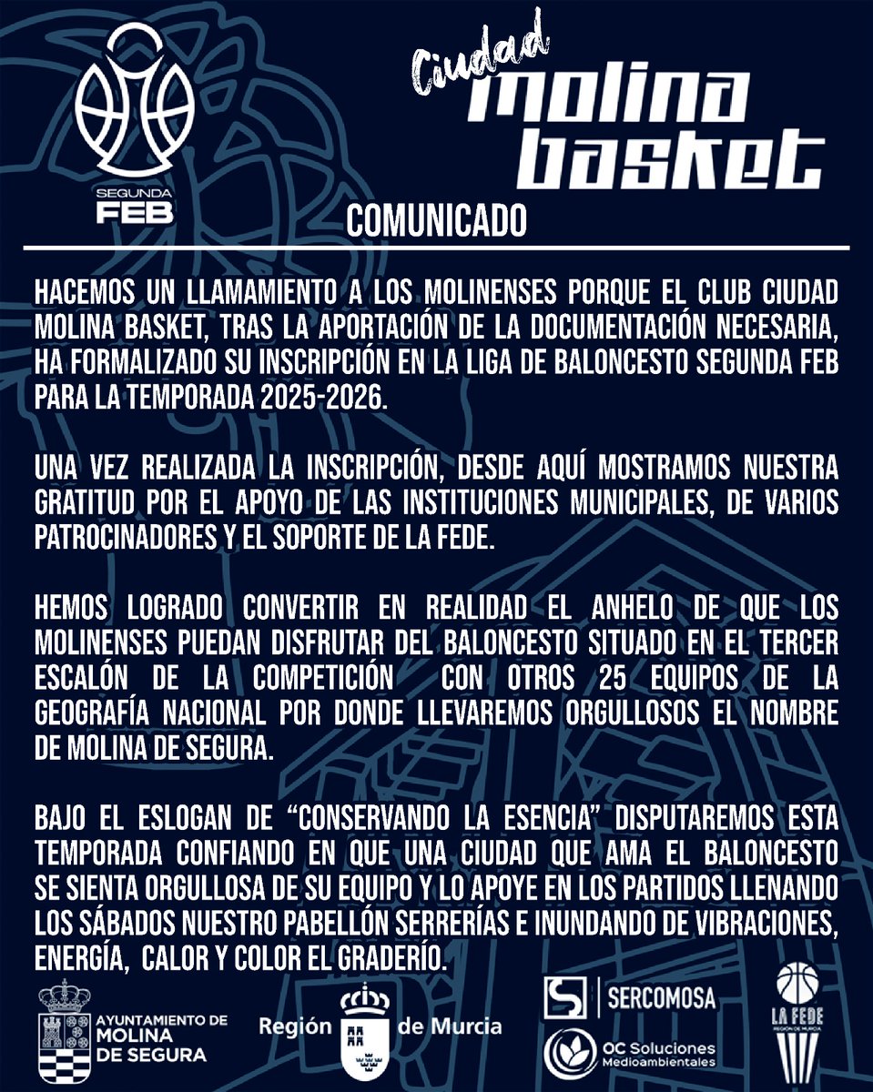 molinabasket's tweet image. 💙 COMUNICADO OFICIAL