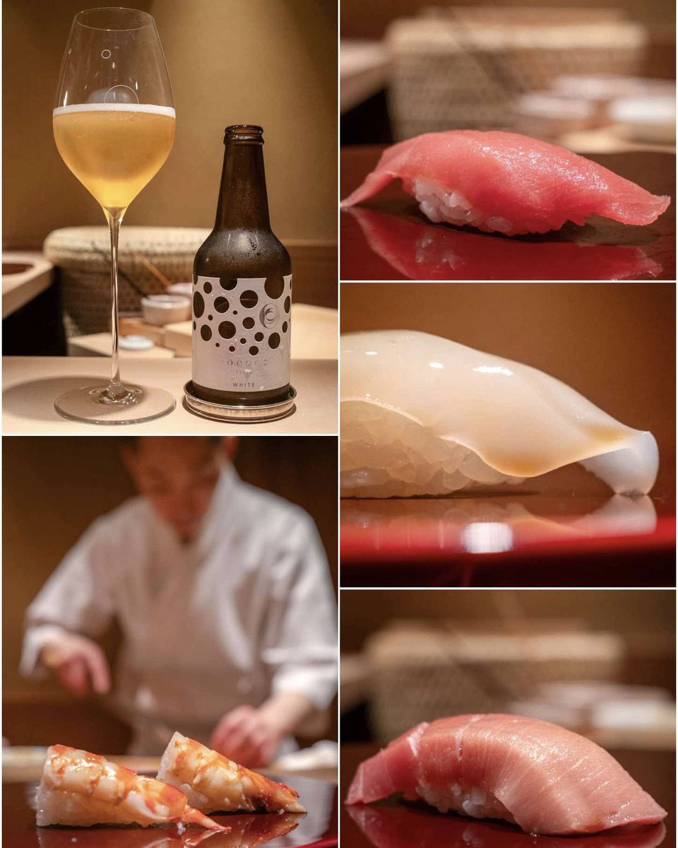 伝説の鮨職人・小野二郎氏の元で丸10年修業した岡﨑氏が、2020年青山に『#鮨あお』を開店。江戸前鮨の技を極めた一貫一貫はまさに芸術です！日本初の #ラグジュアリービール「ROCOCO Tokyo WHITE」とのペアリングで、特別な日に至高のひとときをお過ごしください🥂
#rococotokyo