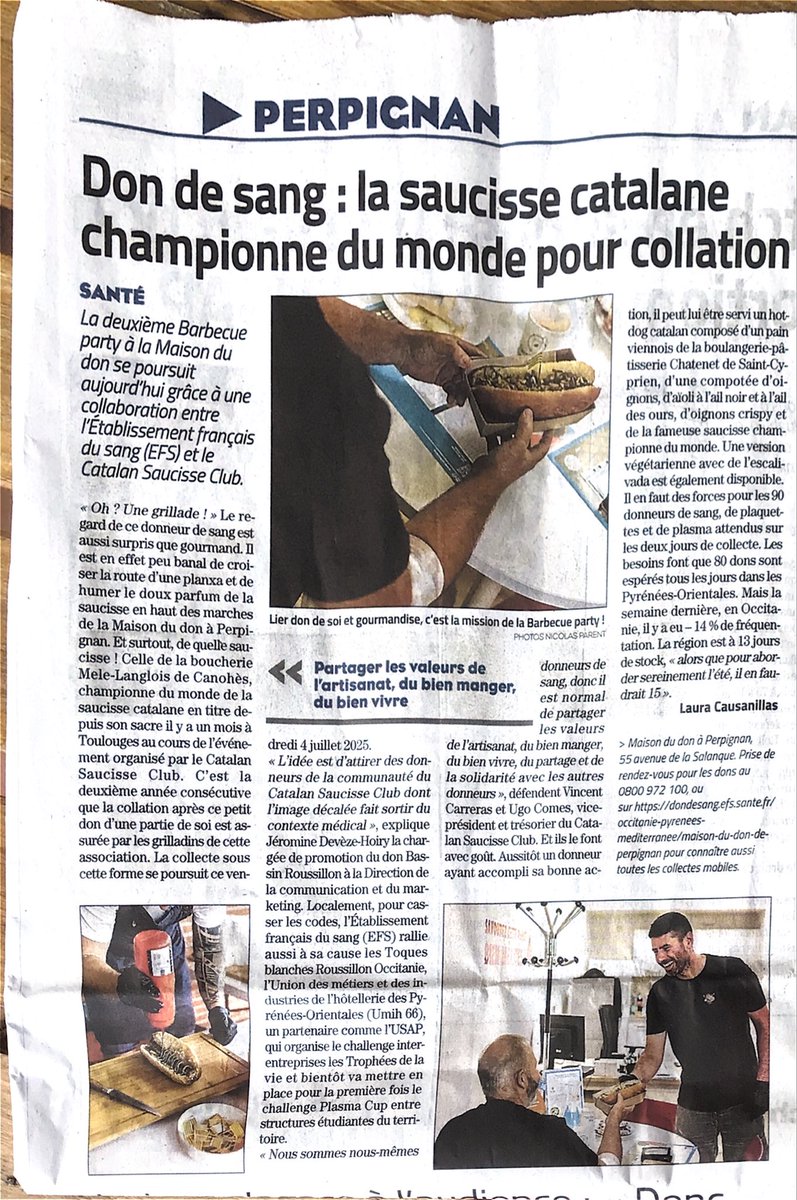 On this July 4 celebration and in the wake of President Trump's "Big Beautiful Bill" being passed in Congress, it may be useful to think about economic incentives. 

Hence the lead story in the local French newspaper today caught my eye: 'Give blood and get a Catalan sausage '!