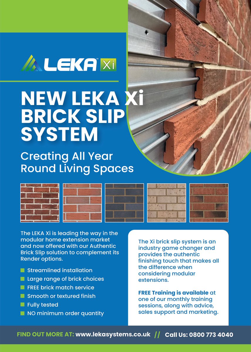 The LEKA Xi Brick Slip Innovation is here…

✅ Fast fitting 
✅ Panelled rail system
✅ Easy hand clip system
✅ Large range of standard bricks
✅ Free brick match service 
✅ Fully tested

Another reason why LEKA should be your first choice for home improvement systems.