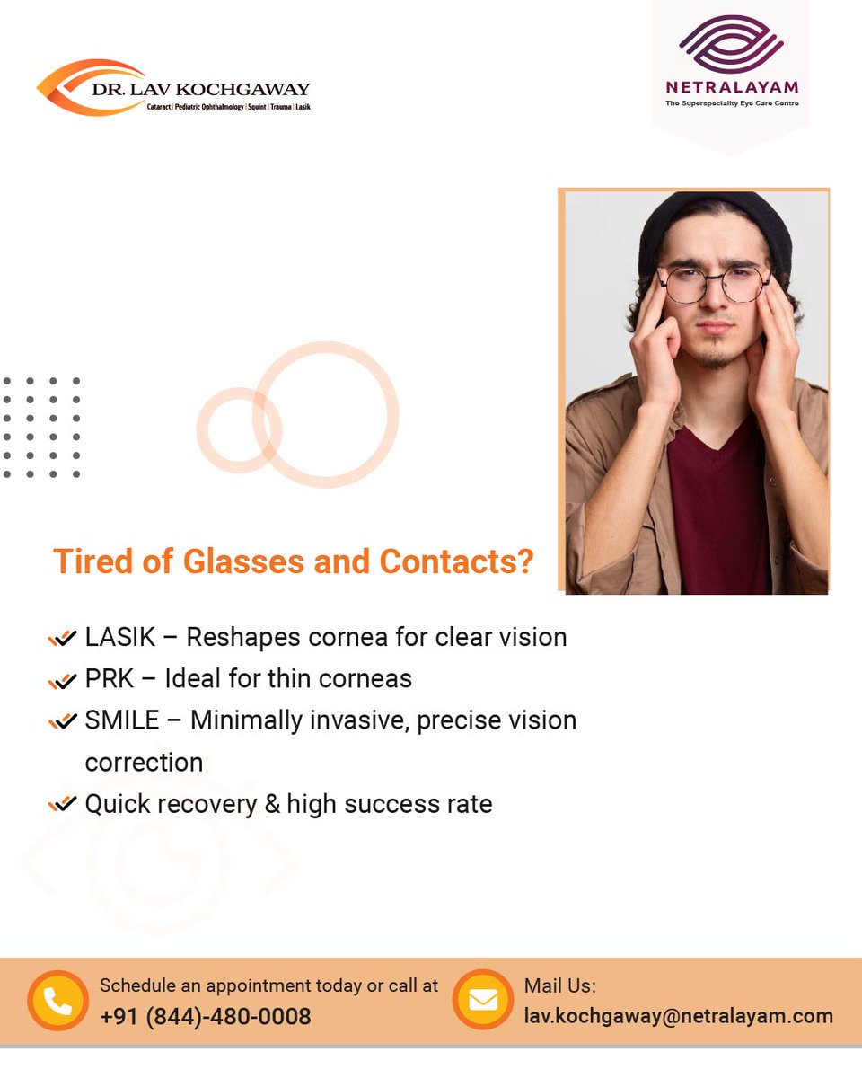 DrLavK's tweet photo. Tired of glasses or contacts? Refractive surgery like LASIK, PRK & SMILE offers long-term clear vision. Learn how it can transform your eyesight: https://t.co/Lbxn9ZLbHl
#RefractiveSurgery #ClearVision #NoMoreGlasses #DrLavKochgaway #VisualFreedom https://t.co/cHVQmO9kJJ