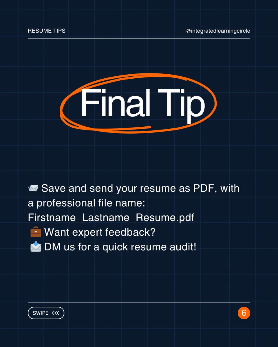 innovativeILC's tweet photo. 🎯 Your resume = Your personal pitch.

✅ 1 page max
✅ Use action verbs
✅ Highlight real projects
✅ Customize for each job
✅ Quantify achievements
❌ Avoid fluff &amp; grammar errors
DM for a free resume audit.
#ResumeTips #JobSearch #CareerAdvice #Freshers2025 #CVHelp #education https://t.co/Zi3XkK7qh3