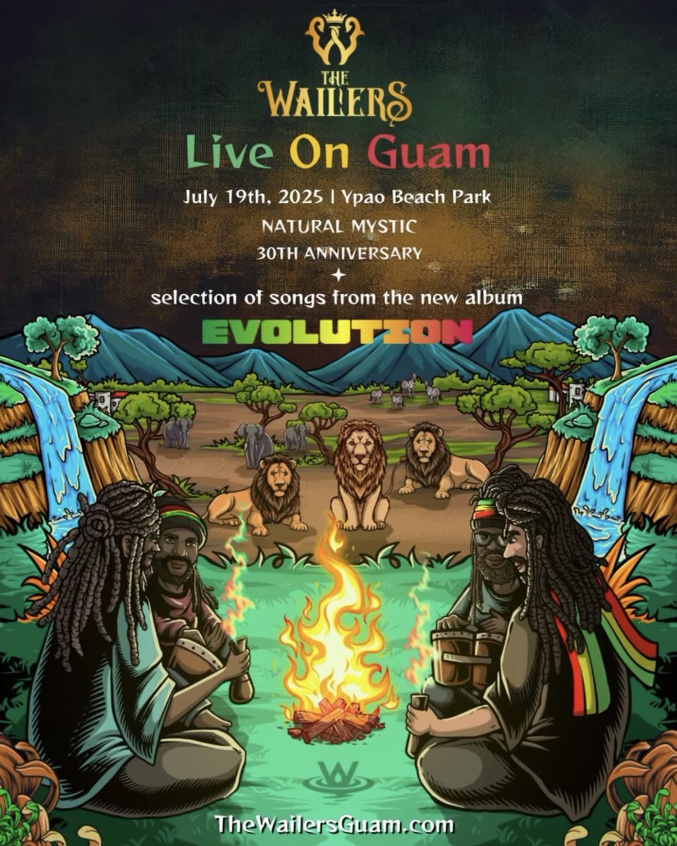 🌴 グアムで、伝説のレゲエを体感しよう！🎶

あの The Wailers（ザ・ウェイラーズ） がグアムに登場！
ボブ・マーリーの魂を受け継ぐ本物のサウンドが、南国の夜を彩ります。
🗓️ 2025年7月19日（土）
📍 Ypao Beach Park（イパオビーチパーク）
⏰ 16:00～23:00

潮風を感じながら、あの名曲「One