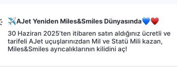AJet bize haksızlık etti mil kazanımını iptal etti şimdi mil ambargosu kaldırıldı sevindik  Anadolu Jet ismi uğurlu bir isimdi AJet olunca hiç uçuş yapmadım