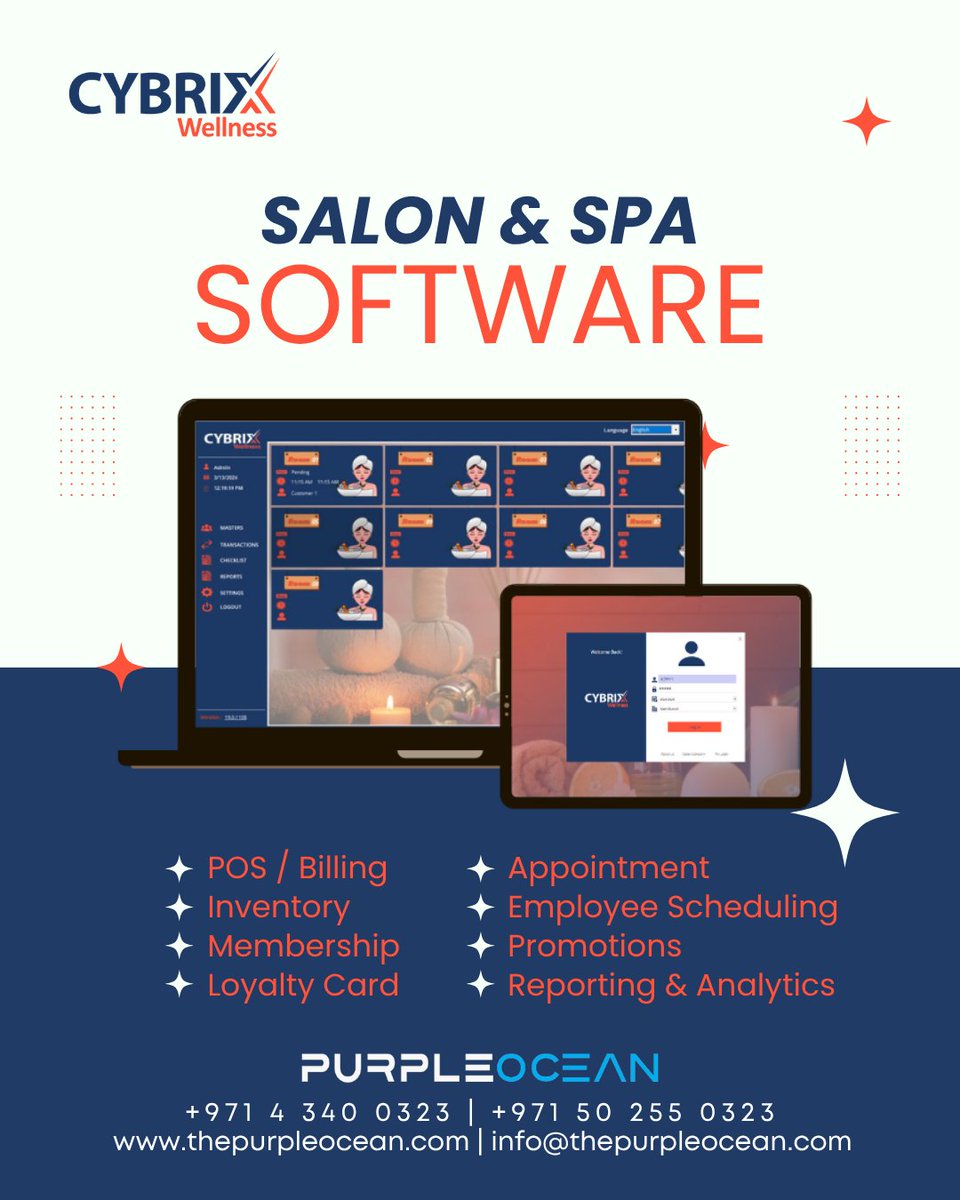 cybrixerp's tweet image. Streamline your salon or spa with Cybrix — from bookings to billing, manage it all in one place. 💼

#CybrixWellness #SalonManagementSoftware #SpaSoftware #BeautyBusinessSolutions #PurpleOceanTechnology #SmartSalon #POSUAE #salonsoftware #dubai #uae