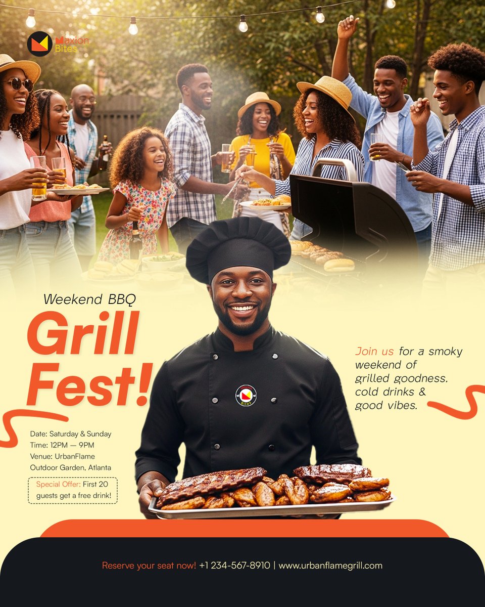 Lobi_Tech's tweet image. For Day 3, I designed flyers for a weekend BBQ hangout: What makes you crave BBQ?
The smell? The sizzle? Or the sight?
#30daysofdesign #food #grill