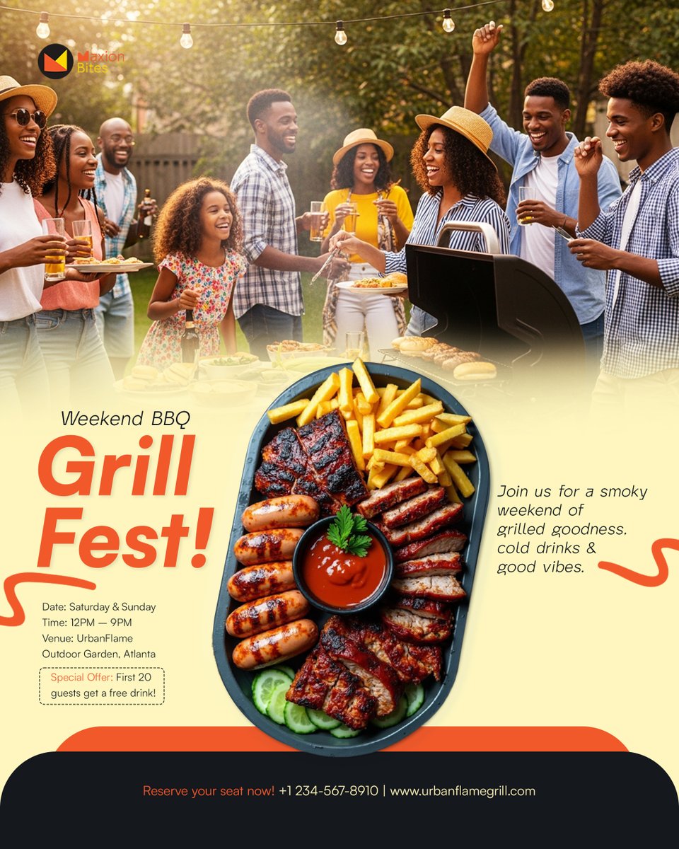 Lobi_Tech's tweet image. For Day 3, I designed flyers for a weekend BBQ hangout: What makes you crave BBQ?
The smell? The sizzle? Or the sight?
#30daysofdesign #food #grill