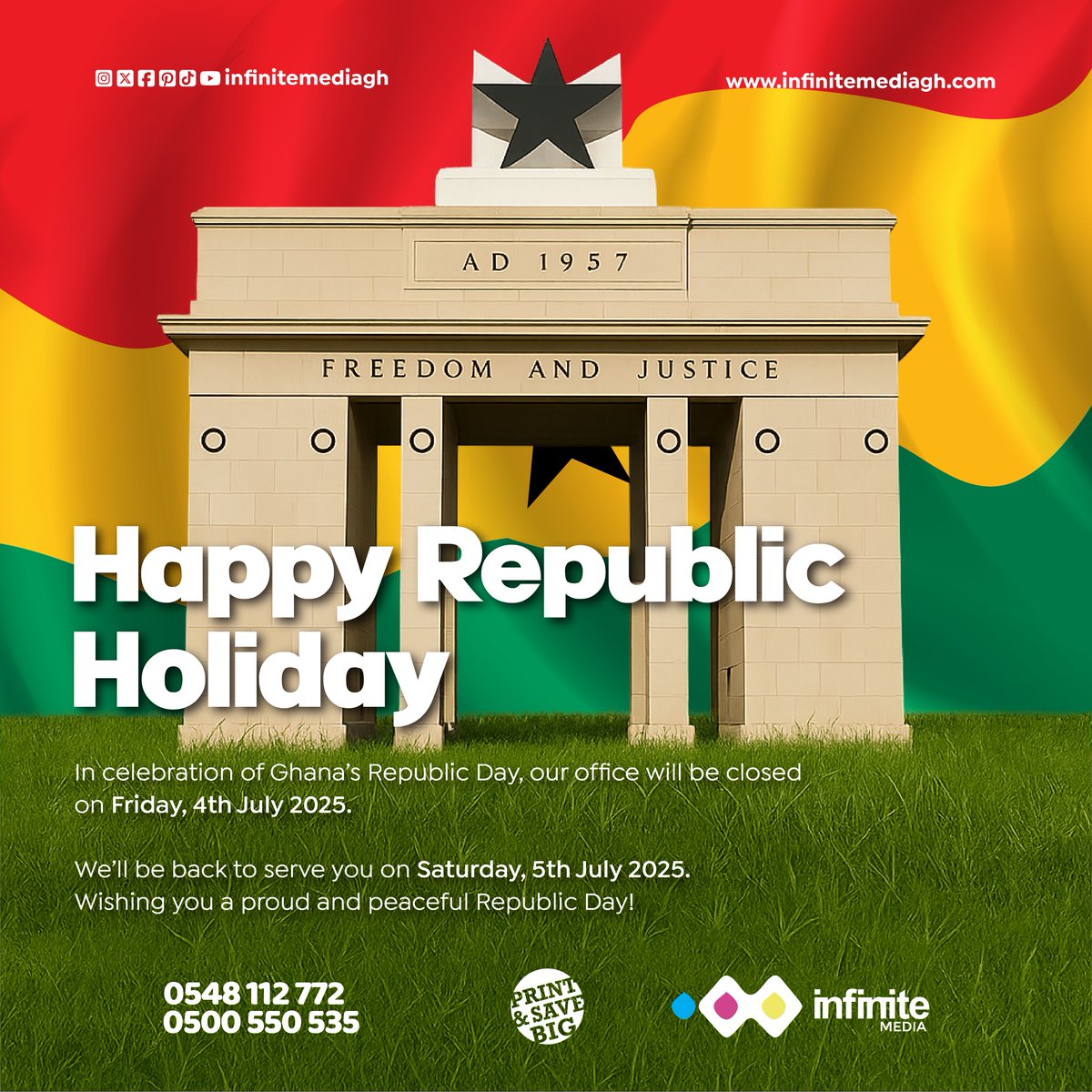 infinitemediagh's tweet photo. Happy Republic Holiday 🇬🇭 🤩 https://t.co/ONMkZgbeTn
