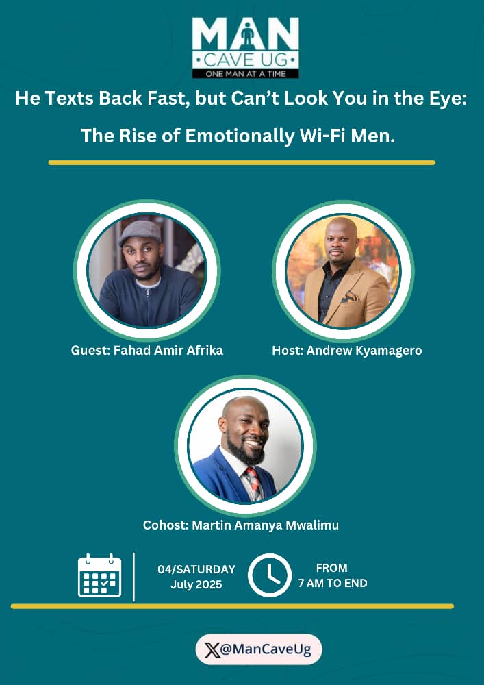 We built men who can edit 4K reels in 3 apps,
But can’t sit through 5 minutes of honest silence.
Digital fluency. Emotional poverty.

🔌 Join us tomorrow at 7 AM.
<a href="/FahadAmirN/">Fahad Amir</a> <a href="/WhyNotAfrika/">Why Not Afrika</a>  breaks it all down.
 Each scroll costs a man.
<a href="/kyamageroandrew/">Andrew Kyamagero</a> and <a href="/mwalimu256/">Mwalimu Martin Amanya</a>  will