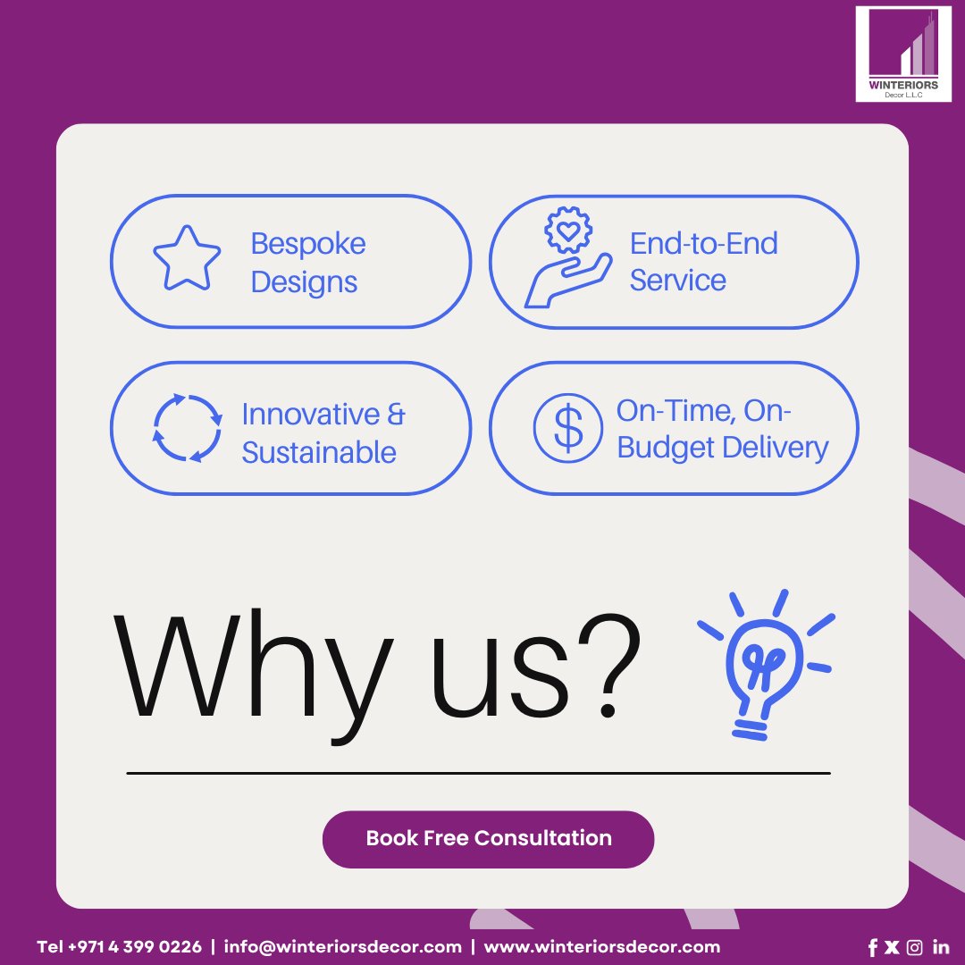 Winterior_Decor's tweet photo. From bespoke concepts to sustainable solutions, we’re all about making your project seamless & stunning.
Book FREE consultation today!
.
#winteriorsdecor #interiordesign #uaeinteriordesign #decor #fitoutdubai #uae #dubai #abudhabi #modernoffice #officedesign #officerennovation https://t.co/CnHPhs2Mhr