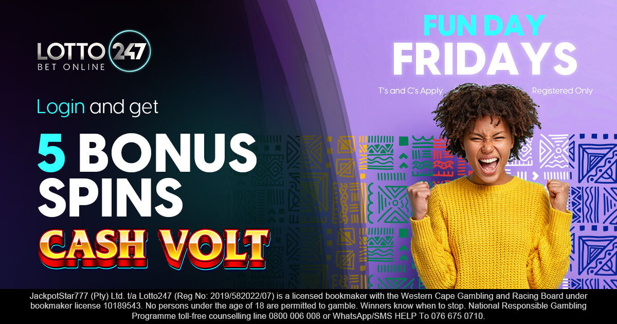Lotto247_SA's tweet image. Cash Volt just dropped 5 Bonus Spins like it’s hot 🔥
Registered? You&apos;re golden. Not? Yoh, go sit in the corner.
Today only. T&amp;amp;Cs are there – don’t act brand new.

#CashVoltClapBack #FridayFeelsRight #SpinLife 🎰⚡

𝗕𝗘𝗧 𝗡𝗢𝗪: bit.ly/L247_CashVolt
