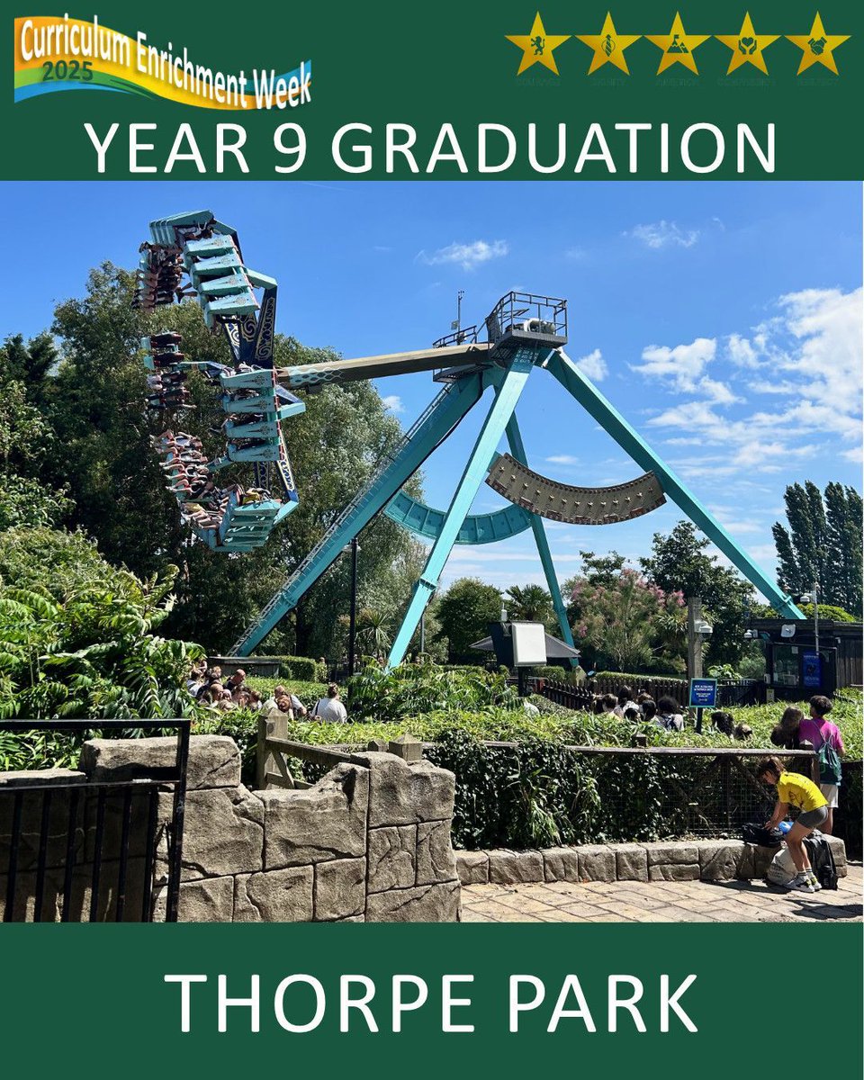 🎢🎉 Last week, our Year 9 students had a fantastic time on their well-earned reward trip to Thorpe Park, having successfully graduated from Key Stage 3. A great way to celebrate their hard work and achievements. 🙌 #Year9 #RewardTrip #ThorpePark #ambition