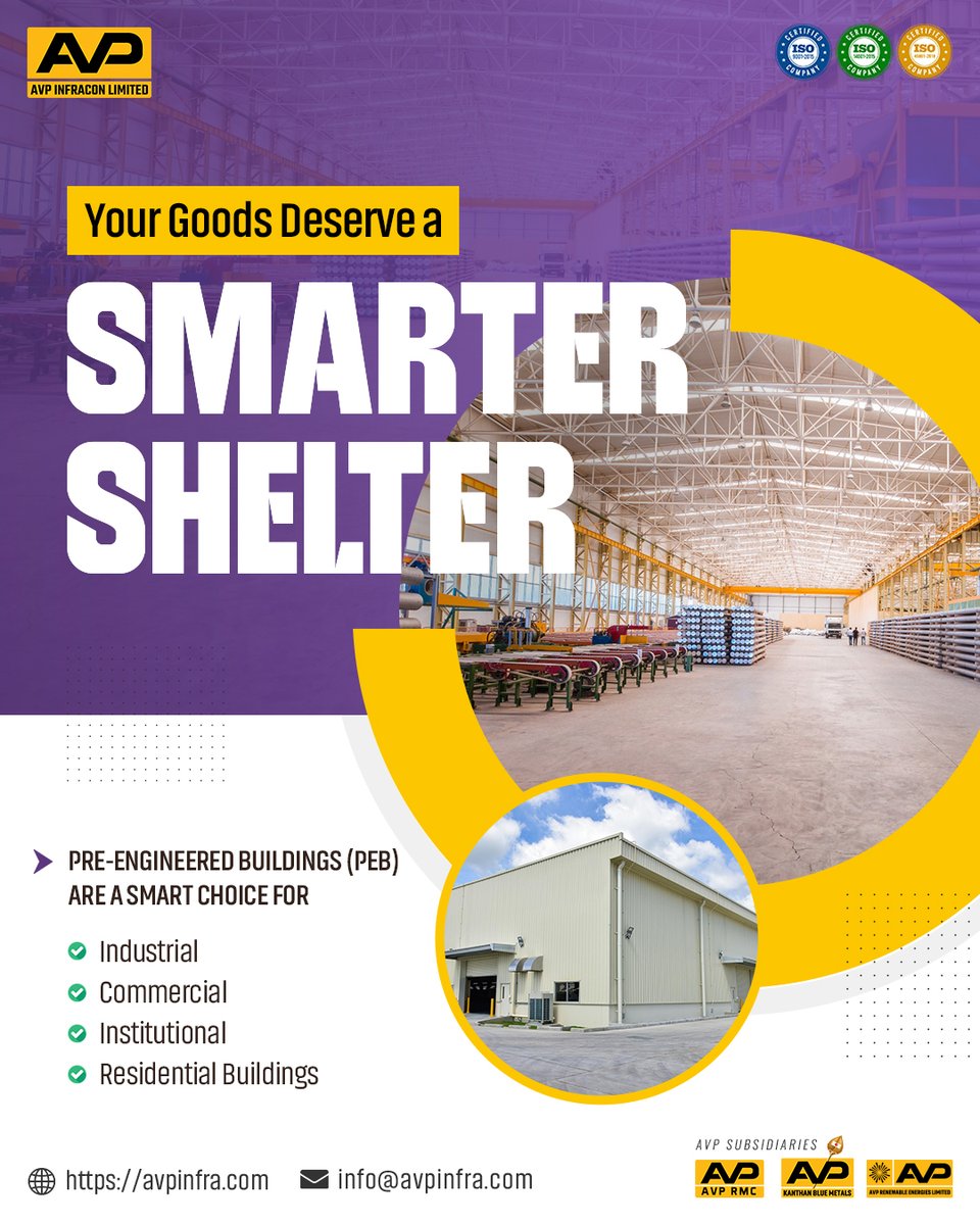 AvpInfracon's tweet image. Your Goods Deserve a Smarter Shelter

Store and streamline with our high-quality warehouse sheds, designed for durability and space optimization

avpinfra.com

#AVPInfracon #EngineeringDreams #AVPExcellence #InfrastructureExperts #PEB #TrustedBuilder #Warehouseshed