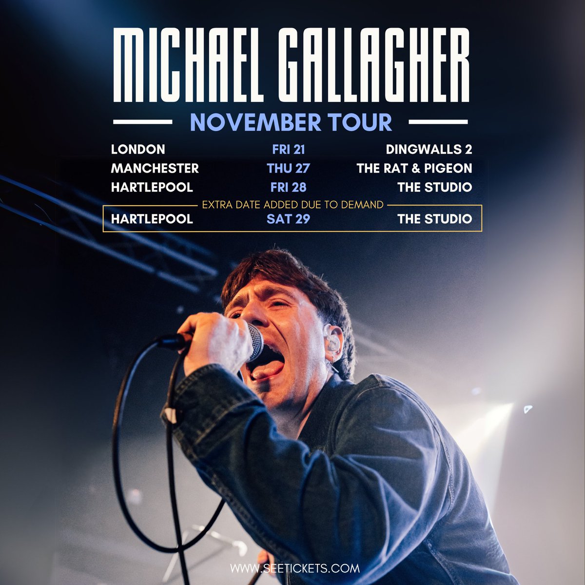 NOVEMBER TOUR 
ON SALE NOW 
🚀🚀🚀🚀

Buzzing to be hitting the road in November with the boys. London, Manchester &amp; 2 nights at home 💙

Response yesterday was mad so let’s have more of the same today! 

Grab yeh tickets and come party with us
🎟️ - lnk.to/MichaelGallagh…