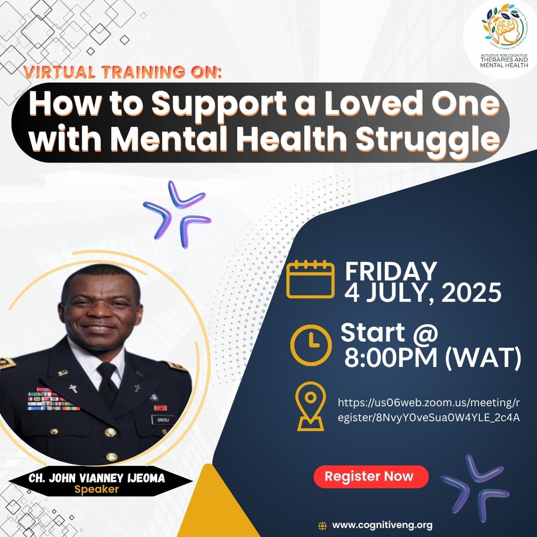 TONIGHT by 8PM WAT! 

Join us for a powerful Online Training titled:
"How to Support a Loved One with Mental Health Struggles"
Facilitated by Chaplain John Vianney Ijeoma 

🕗 Date: Tonight
🕗 Time: 8PM WAT
📍 Online us06web.zoom.us/meeting/regist…

Tag someone who should attend.