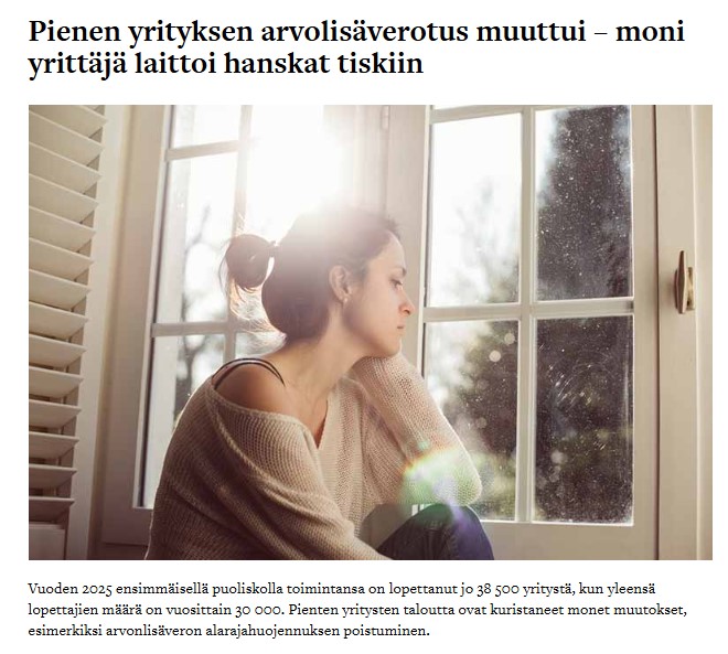 satu alavalkama (@alavalkamasa) on Twitter photo Pieniä yrittäjiä kurittavat nyt #alv-korotukset, kotitalousvähennyksen leikkaus, kohonneet #YEL-maksut, epäoikeudenmukainen positiivinen luottorekisteri, heikot rahoitusmahdollisuudet ja heikentynyt ostovoima. >> taloustaito.fi/tyo-elake/pien…
#yrittäjä <a href="/MyryYrittajat/">Mikro- ja yksinyrittäjät ry</a> Pieniä yrittäjiä kurittavat nyt #alv-korotukset, kotitalousvähennyksen leikkaus, kohonneet #YEL-maksut, epäoikeudenmukainen positiivinen luottorekisteri, heikot rahoitusmahdollisuudet ja heikentynyt ostovoima. >> taloustaito.fi/tyo-elake/pien…
#yrittäjä <a href="/MyryYrittajat/">Mikro- ja yksinyrittäjät ry</a>