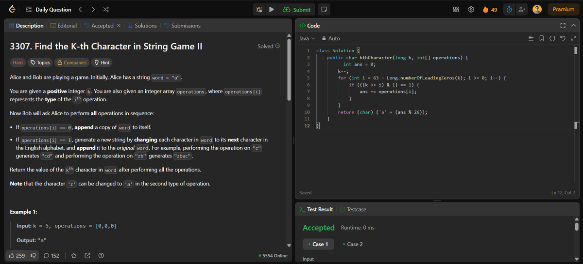 surajshinde_87's tweet photo. π Day 52 of my #DSAChallenge
Solved: Find the K-th Character in String Game II (Hard)
π§ Approach:
Used binary math + reverse mapping instead of string expansion.
Lesson: Think like a compiler, not a brute π‘
#DSA #LeetCode #Java #CodeNewbie #DevCommunity #SurajShinde https://t.co/A1DA8JK1zJ