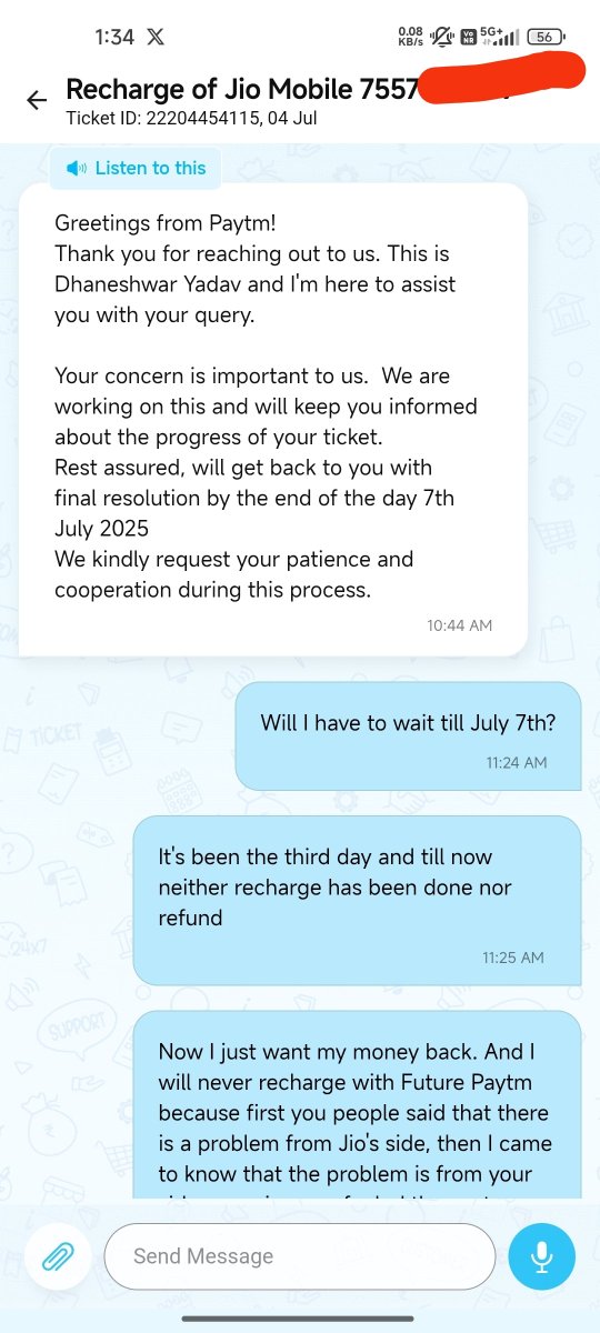 abhi__bhaii's tweet image. Why should I wait till 7th July when it is not my fault. As far as I know, if the recharge is not done for 48 hours, the refund should be done, then why has the refund not happened yet? Refund me my money 
@Paytmcare @Paytm @PaytmBank @paytmbankcare 
#PaytmScamer #PaytmScam