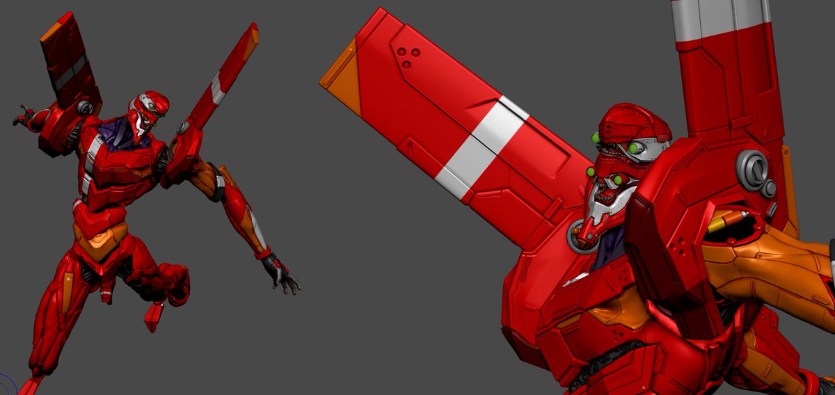 8cg14's tweet image. ワンフェス2025夏、エヴァ2号機(TV版デザイン)
作業進捗 分割して配置したらプリント1回分で収まりそう 後は印刷エラーチェックと組み立て塗装作業 #エヴァワンフェス #WF2025S #zbrush